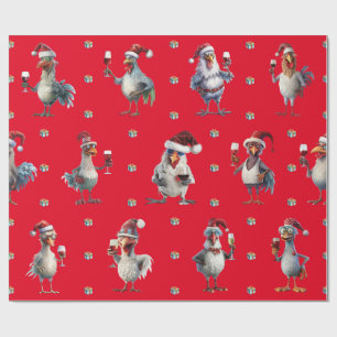 Papel De Presente Festa de Natal Engraçado Feriado de Frango Vermelh