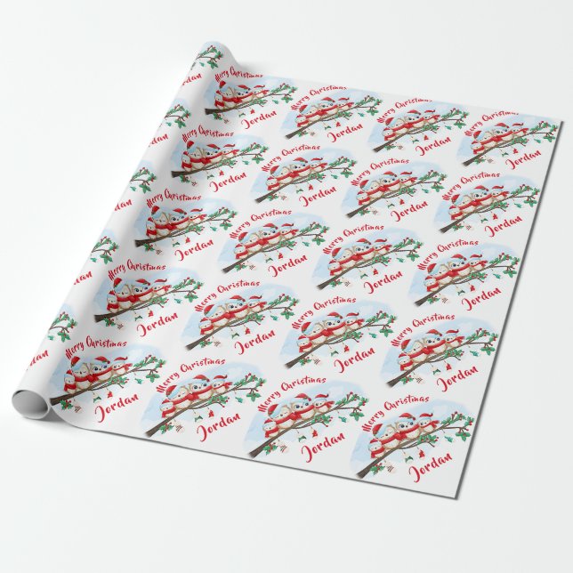 Papel De Presente Festa de Natal Personalizada Coruja Santa Hat (Desenrolado)