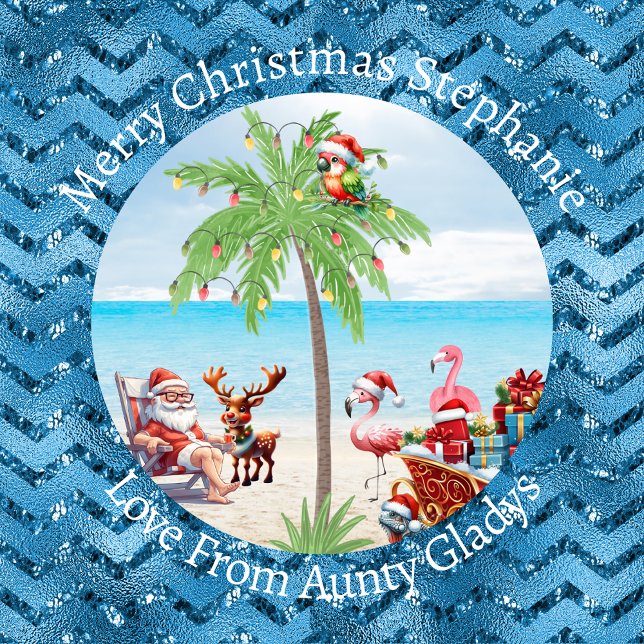 Papel De Presente Festa de Natal Tropical Personalizada em Azul (Criador carregado)