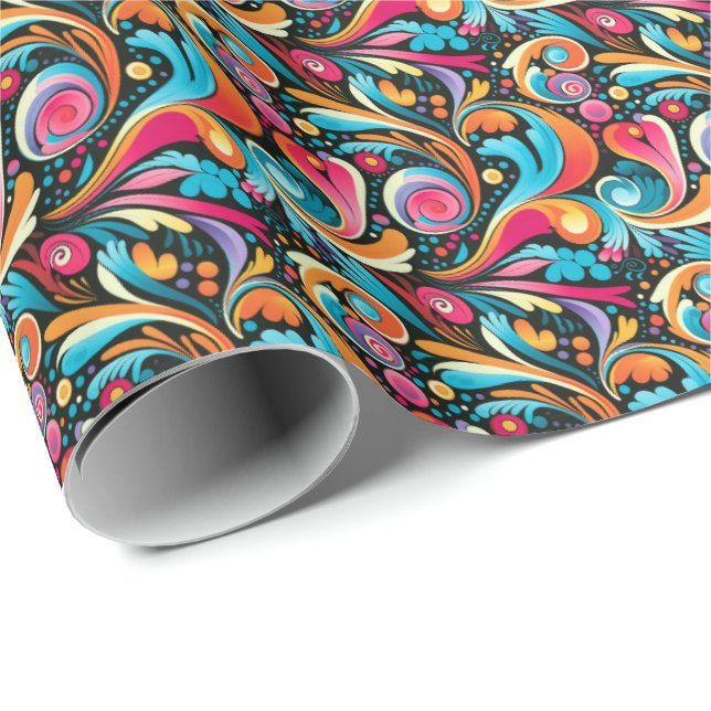 Papel De Presente Festa de padrão em camadas retrô-cês (Ponta do rolo)