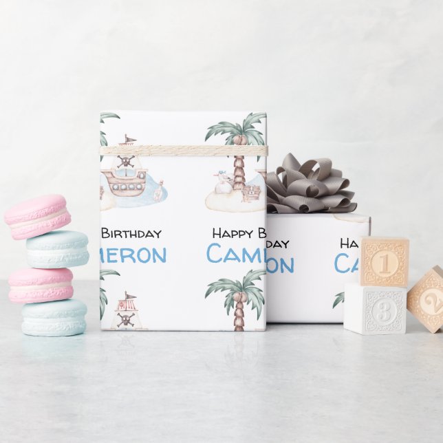 Papel De Presente Festa de Piratas Ilustradas e Bonitas (Chá de bebê)