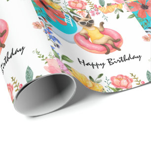 Papel De Presente Festa de Piscina de Gatos para Amantes de Gatos