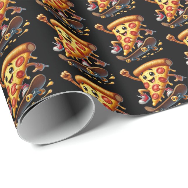 Papel De Presente Festa de pizza de skate divertida (Ponta do rolo)