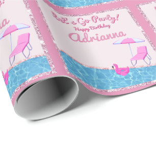 Papel De Presente Festa de Praia Glamurosa com Brilho Rosa