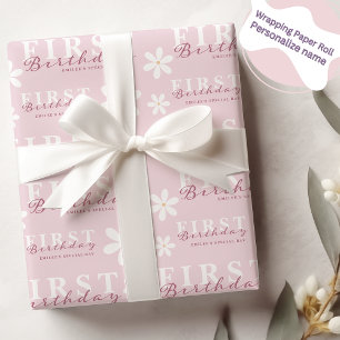 Papel De Presente Festa de um ano da Daisy com tema rosa
