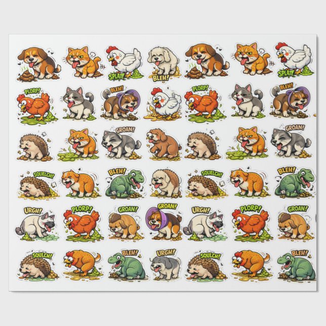 Papel De Presente Festa de Vômito e Cocô: Bagunça Animal (Aberto)