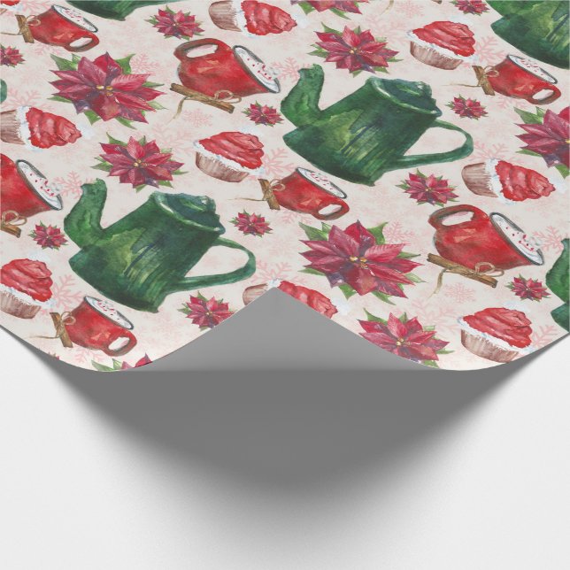 Papel De Presente Festa do Chá de Natal em Aquarela (Ponta)