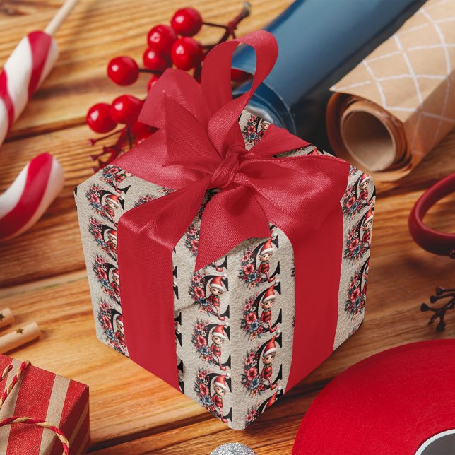 Papel De Presente Festa do Elfo de Natal Adorável Carta C (Criador carregado)