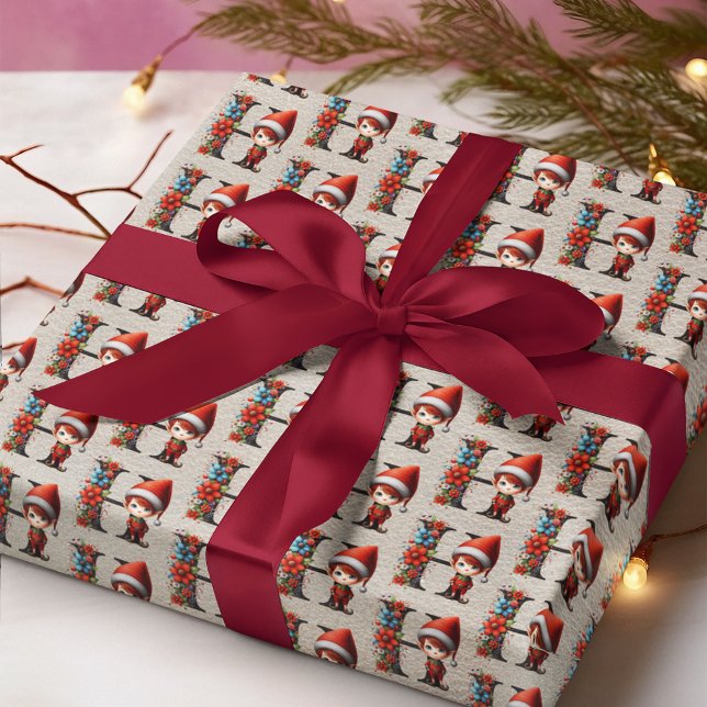 Papel De Presente Festa do Elfo de Natal Adorável Carta H (Criador carregado)