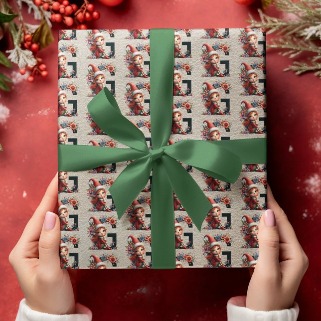 Papel De Presente Festa do Elfo de Natal Fofo Carta G (Criador carregado)