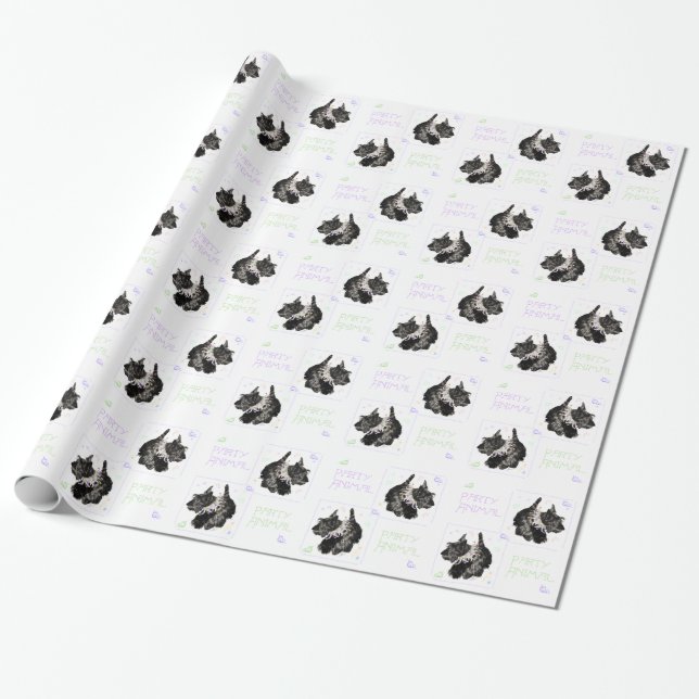 Papel De Presente Festa do Terrier Escocês Animado (Desenrolado)