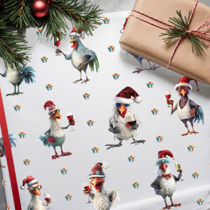 Papel De Presente Festa Engraçada de Vinho Festa de Natal Branca