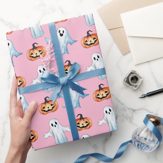 Papel De Presente Festa Fantasma em Rosa (Presentear)