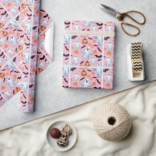 Papel De Presente Festa Fantasma em Rosa (Artesanato)