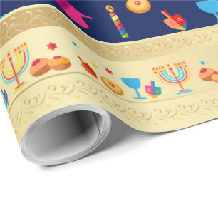 Papel De Presente Festa Feliz de Hanukkah, bela decoração de luxo Do