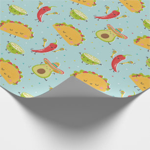 Papel De Presente Festa Limão Avocado Chili de Cute Taco Azul