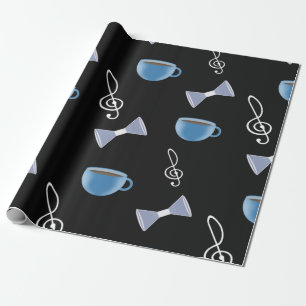 Papel De Presente Festa musical, uma xícara de café, uma borboleta e