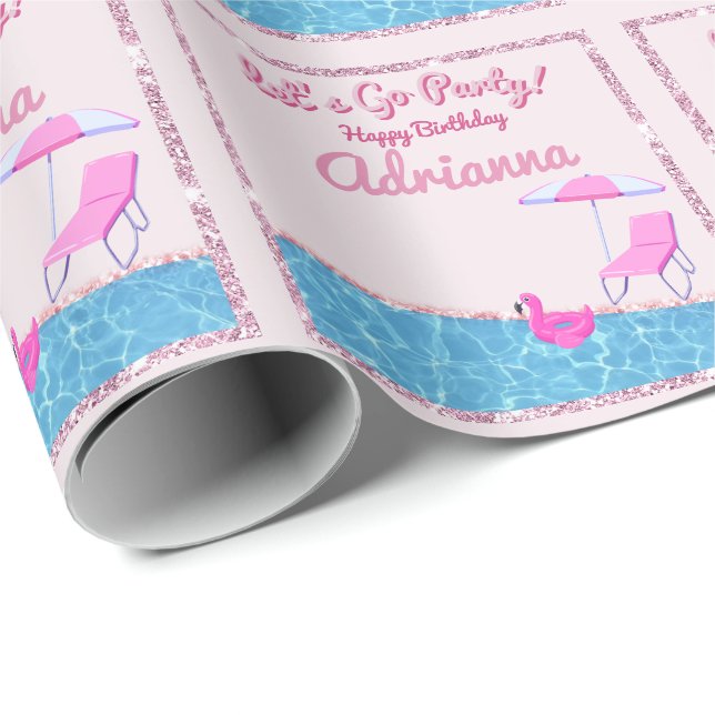 Papel De Presente Festa na Praia com Brilho Rosa (Ponta do rolo)