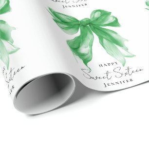 Papel De Presente Festa Sweet 16 Coquette Arco Verde Script
