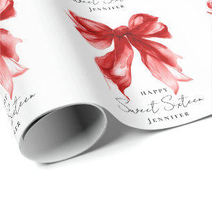 Papel De Presente Festa Sweet 16 Coquette Arco Vermelho Script