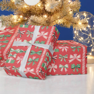 Papel De Presente Festa Verde Alegre, Fita Branca de Natal