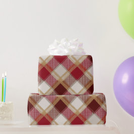 Papel De Presente Festa Vermelho Dourado Xadrez Festivo Padrão Marfi