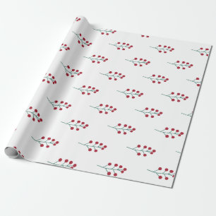Papel De Presente Festas de Natal Bagas de Azevinho Vermelho Verde M