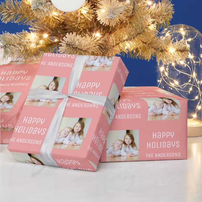 Papel De Presente Festas Felizes Foto Personalizada Natal Rosa (Feriados)