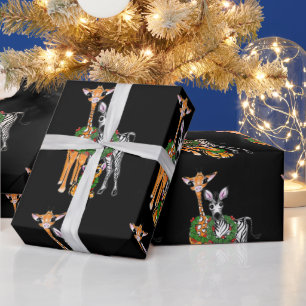 Papel De Presente Festivas Holiday Giraffe, Zebra, Tiger Wrapling Pa