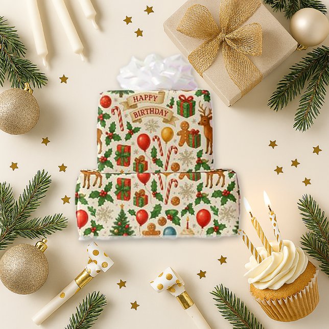 Papel De Presente Festive Birthday Christmas (Criador carregado)