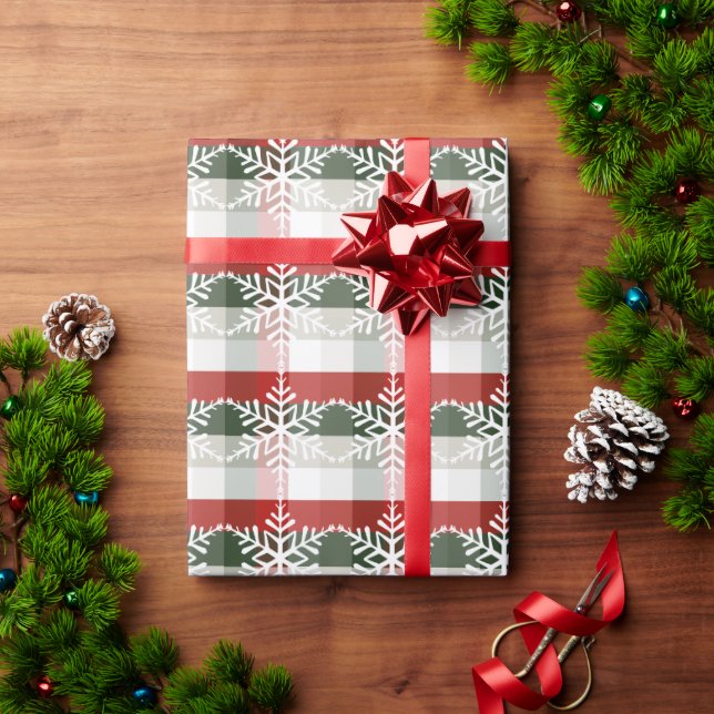 Papel De Presente Festive Christmas | Holiday Plaid & Snowflake Desi (Presente de Natal)
