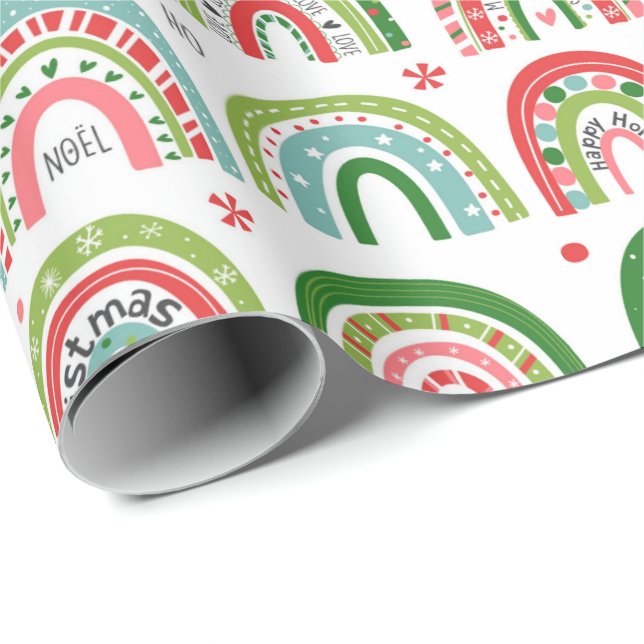 Papel De Presente Festive Christmas Modern Rainbow Pattern (Ponta do rolo)