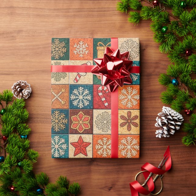 Papel De Presente Festive Christmas Mosaic Pattern With Snowflakes (Presente de Natal)