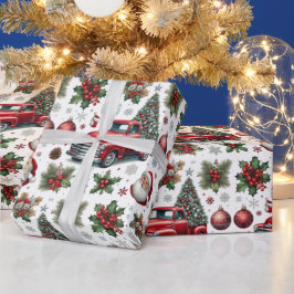 Papel De Presente Festive Christmas Red Truck Pattern