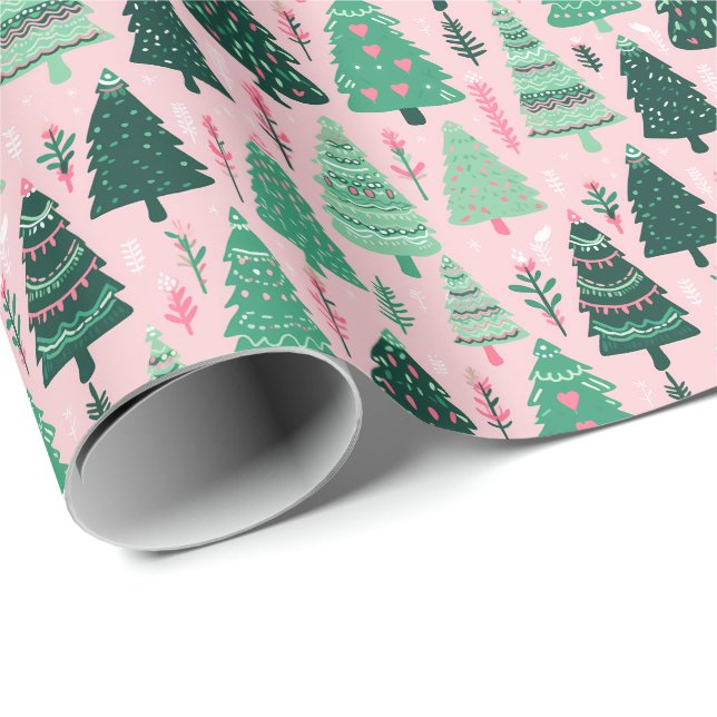 Papel De Presente Festive Cozy Trees Holiday Christmas (Ponta do rolo)