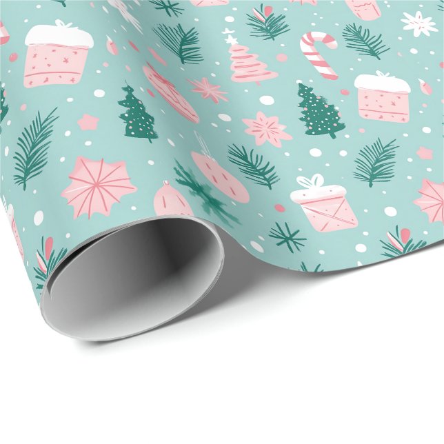 Papel De Presente Festive Cozy Trees Holiday Christmas (Ponta do rolo)