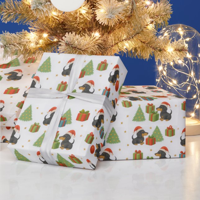 Papel De Presente Festive Dachshund Christmas Tissue Paper — Cute  (Feriados)