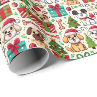 Papel De Presente Festive Dog Christmas Wrapping Paper