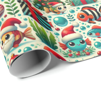 Papel De Presente Festive Fish Christmas Wrapping Paper