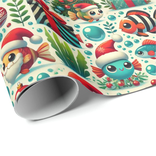 Papel De Presente Festive Fish Christmas Wrapping Paper (Ponta do rolo)