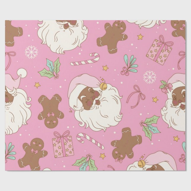 Papel De Presente Festive Holiday Pink Pastel Black Santa (Aberto)