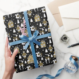 Papel De Presente Festive Holiday Wrap with Cozy Winter Design