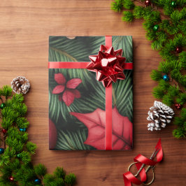 Papel De Presente Festive Holly & Pine Christmas Wrapping Paper