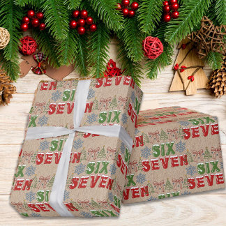 Papel De Presente Festive Meme "Six Seven" 6,7 Xmas Trees Kraft