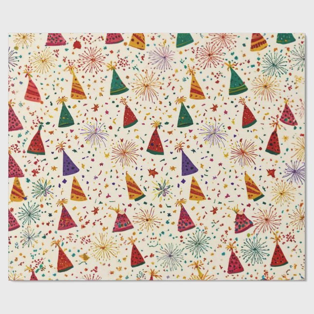 Papel De Presente Festive Party Hats & Fireworks Seamless Pattern  (Aberto)
