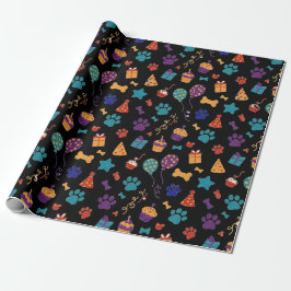 Papel De Presente Festive Paw Prints & Party Treats Pet Anniversary