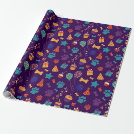 Papel De Presente Festive Paw Prints & Party Treats Pet Anniversary