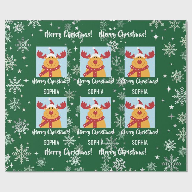 Papel De Presente Festive Rudolph Reindeer Snow Personalized Xmas (Aberto)