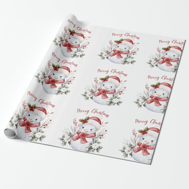 Papel De Presente Festive Snowman Christmas Wrapping Paper (Desenrolado)