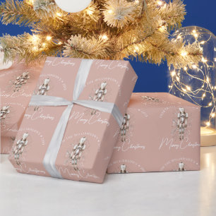 Papel De Presente Festivo Blush Rosa Dourado Noz-Noz Natal Escuro